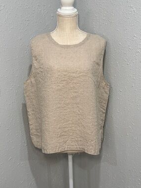 Eileen Fisher Organic Linen Delave Shell Cream Top Size XL